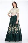 Salt And Spring_Green Chanderi Floral Motifs Round Embroidered Lehenga Set _Online_at_Aza_Fashions