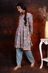 Tashee_Blue Cotton Round Printed Peplum Kurta And Pant Set  _Online_at_Aza_Fashions