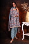 Buy_Tashee_Blue Cotton Embroidery Round Printed Peplum Kurta Set _at_Aza_Fashions
