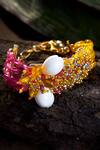 House Of D"Oro_Yellow Beads And Shells Kahili Cluster Bracelet_Online_at_Aza_Fashions