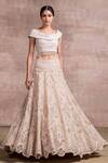 Buy_Tarun Tahiliani_White Georgette Embroidery Boat Draped Blouse And Lehenga Set_at_Aza_Fashions