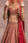 Shop_Tarun Tahiliani_Red Lehenga And Blouse  Veil Tulle Dupatta Organza Bridal Set_Online_at_Aza_Fashions