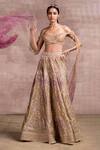 Tarun Tahiliani_Beige Draped Blouse And Lehenga Set_Online_at_Aza_Fashions