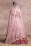 Shop_Tarun Tahiliani_Pink Lehenga And Blouse Shimmer Georgette Veil Tulle Floral Bridal Set_at_Aza_Fashions