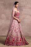 Tarun Tahiliani_Pink Lehenga And Blouse Shimmer Georgette Veil Tulle Floral Bridal Set_Online_at_Aza_Fashions
