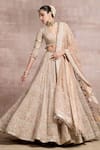 Buy_Tarun Tahiliani_Beige Silk Tissue Embroidery V Neck Chikankari Bridal Lehenga Set _at_Aza_Fashions