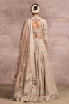 Shop_Tarun Tahiliani_Beige Silk Tissue Embroidery V Neck Chikankari Bridal Lehenga Set _at_Aza_Fashions