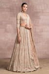 Tarun Tahiliani_Beige Silk Tissue Embroidery V Neck Chikankari Bridal Lehenga Set _Online_at_Aza_Fashions