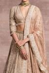 Shop_Tarun Tahiliani_Beige Silk Tissue Embroidery V Neck Chikankari Bridal Lehenga Set _Online_at_Aza_Fashions