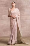 Buy_Tarun Tahiliani_Gold Silk Tissue Embroidery U Neck Chikankari Saree With Blouse _at_Aza_Fashions