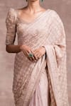 Buy_Tarun Tahiliani_Gold Silk Tissue Embroidery U Neck Chikankari Saree With Blouse _Online_at_Aza_Fashions