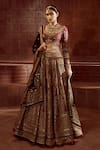 Buy_Tarun Tahiliani_Maroon Lehenga And Blouse Silk Dupion Printed Floral Hand Embroidered Bridal Set _at_Aza_Fashions