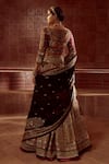 Shop_Tarun Tahiliani_Maroon Lehenga And Blouse Silk Dupion Printed Floral Hand Embroidered Bridal Set _at_Aza_Fashions