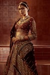 Shop_Tarun Tahiliani_Maroon Lehenga And Blouse Silk Dupion Printed Floral Hand Embroidered Bridal Set _Online_at_Aza_Fashions