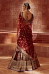 Shop_Tarun Tahiliani_Maroon Lehenga And Blouse Silk Velvet Embroidered Zari V Neck Saree Set _at_Aza_Fashions