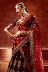 Shop_Tarun Tahiliani_Maroon Lehenga And Blouse Silk Velvet Embroidered Zari V Neck Saree Set _Online_at_Aza_Fashions