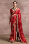 Buy_Tarun Tahiliani_Red Skirt And Blouse: Brocade Embroidery V Neck Lehenga Saree Set For Women_at_Aza_Fashions