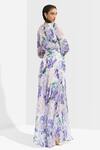 Shop_Mandira Wirk_Purple Chiffon Printed Round Floral Dress _at_Aza_Fashions