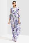 Mandira Wirk_Purple Chiffon Printed Round Floral Dress _Online_at_Aza_Fashions