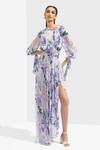 Buy_Mandira Wirk_Purple Chiffon Printed Round Floral Dress _Online_at_Aza_Fashions