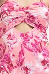 Mandira Wirk_Pink Satin Embroidery Halter Printed Dress _at_Aza_Fashions