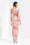 Shop_Mandira Wirk_Peach Chiffon Printed One Shoulder Dress_at_Aza_Fashions