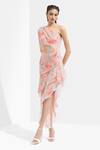Buy_Mandira Wirk_Peach Chiffon Printed One Shoulder Dress_Online_at_Aza_Fashions