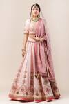 Buy_Tarun Tahiliani_Pink Lehenga And Blouse Raw Silk Dupatta Bandhani Veil Tulle Bridal Set _at_Aza_Fashions