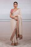 Buy_Tarun Tahiliani_Peach Silk Georgette Chikankari Saree With Blouse_at_Aza_Fashions
