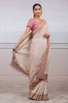 Tarun Tahiliani_Peach Silk Georgette Chikankari Saree With Blouse_Online_at_Aza_Fashions
