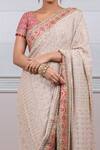 Shop_Tarun Tahiliani_Peach Silk Georgette Chikankari Saree With Blouse_Online_at_Aza_Fashions