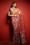 Buy_Tarun Tahiliani_Orange Saree Silk Crepe Blouse Dupion Petticoat Satin Lycra U Neck With _at_Aza_Fashions