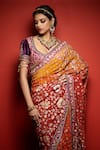 Shop_Tarun Tahiliani_Orange Saree Silk Crepe Blouse Dupion Petticoat Satin Lycra U Neck With _at_Aza_Fashions