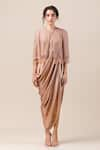 Buy_Tarun Tahiliani_Pink Dolphine Embroidery Round Draped Dress With Cape _at_Aza_Fashions