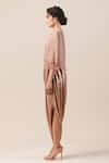 Tarun Tahiliani_Pink Dolphine Embroidery Round Draped Dress With Cape _Online_at_Aza_Fashions