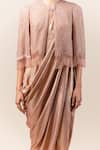 Buy_Tarun Tahiliani_Pink Dolphine Embroidery Round Draped Dress With Cape _Online_at_Aza_Fashions