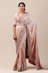 Buy_Tarun Tahiliani_Pink Georgette U Neck Embroidered Saree With Blouse_at_Aza_Fashions