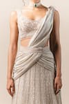 Buy_Tarun Tahiliani_White Tulle Embroidery V Neck Draped Lehenga Saree _Online_at_Aza_Fashions