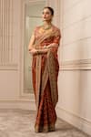 Buy_Tarun Tahiliani_Red Saree Handloom Embroidered Floral V Neck Gharchola Set_at_Aza_Fashions