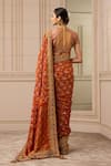 Shop_Tarun Tahiliani_Red Saree Handloom Embroidered Floral V Neck Gharchola Set_at_Aza_Fashions