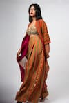 Taavare_Multi Color Raw Silk And Embroidery Floral Cowl Jacket Pant Set _Online_at_Aza_Fashions