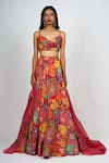 Shop_Taavare_Red Raw Silk And Embroidery Floral Sweetheart Neck Lehenga Set _at_Aza_Fashions