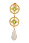 Shop_Zeeya Luxury Jewellery_Gold Plated Stone Embellished Tiered Drop Earrings_Online_at_Aza_Fashions