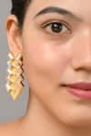 Zeeya Luxury Jewellery_Gold Plated Stone Embellished Geometric Motif Earrings _Online_at_Aza_Fashions