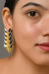 Buy_Zeeya Luxury Jewellery_Blue Stone Studded Geometric Motif Earrings _Online_at_Aza_Fashions