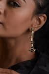 Buy_Zeeya Luxury Jewellery_Black Stone Geometric Motif Tiered Earrings_Online_at_Aza_Fashions