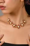 Zeeya Luxury Jewellery_Gold Plated Stone Embellished Floral Motif Necklace_Online_at_Aza_Fashions