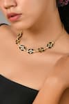 Zeeya Luxury Jewellery_Black Stone Triangular Motif Studded Necklace _Online_at_Aza_Fashions