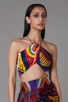 Saaksha & Kinni_Multi Color Chanderi Abstract Halter Bralette _Online_at_Aza_Fashions