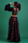 Shop_Nidhi Yasha_Black Viscose Printed Trousers _at_Aza_Fashions